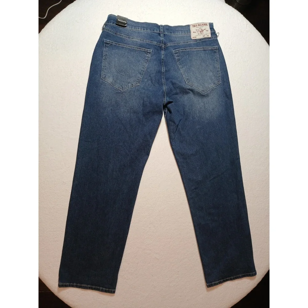 True Religion Bobby Applique Relaxed Baggy Jeans Mens W34 L32 Medium Blaze NWT